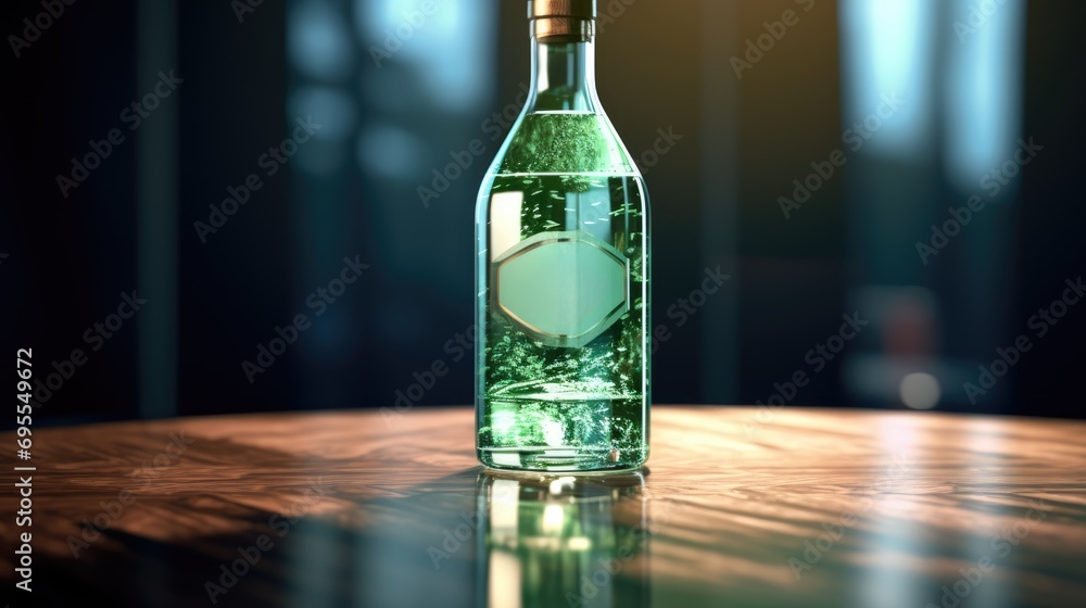 Bottle of beverage on a table. Bottle of beverage on a table.