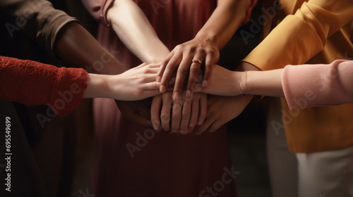 A group of women from diverse backgrounds holding hands in solidarity. © Denis Bayrak