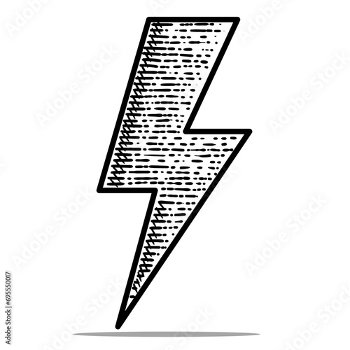 lightning vector engraving style hand drawn black and white icon