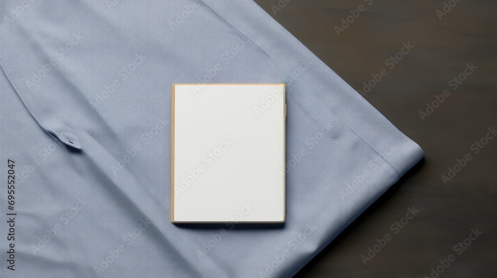 A desk with a blank banner and a pile of books. A desk with a blank banner and a pile of books.