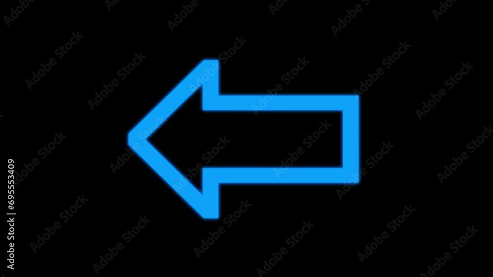 Blue Neon Light Arrow Animation on Black Screen. Big Blue Arrow Icon, Chroma Key Concept for Directional Guidance, Navigation, and Side Motion. Blue Neon Arrow Pointer on Chroma Key Background. Blue Neon Light Arrow Animation on Black Screen. Big Blue Arrow Icon, Chroma Key Concept for Directional Guidance, Navigation, and Side Motion. Blue Neon Arrow Pointer on Chroma Key Background.