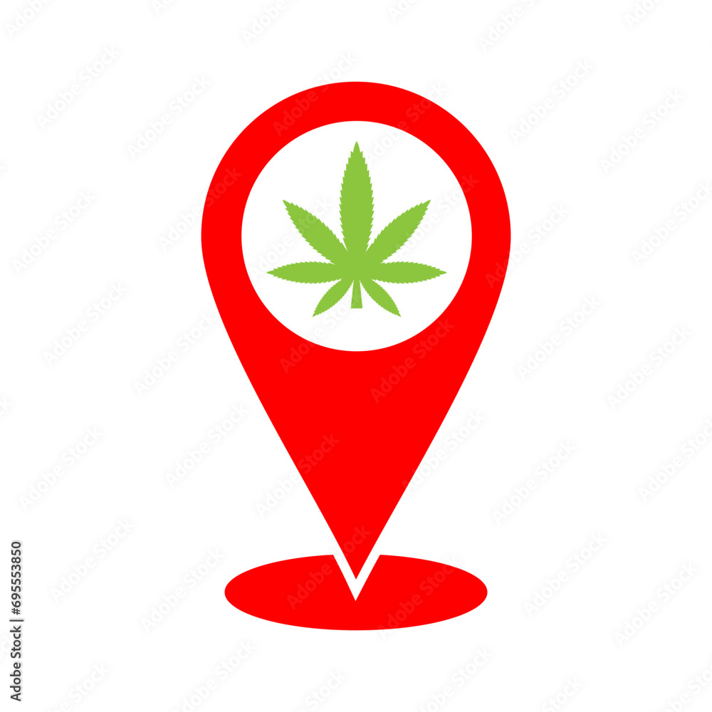cannabis farm location illustration, map pin icon cannabis farm location illustration, map pin icon