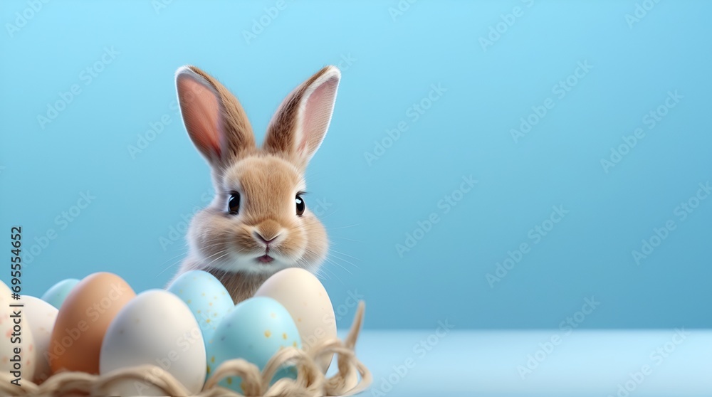 Obraz premium cute easter bunny on bluebackground -space for text