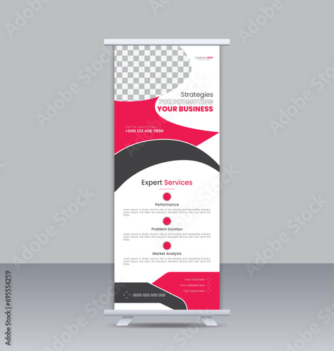 Modern minimalist creative pullup or rollup x banner design template.