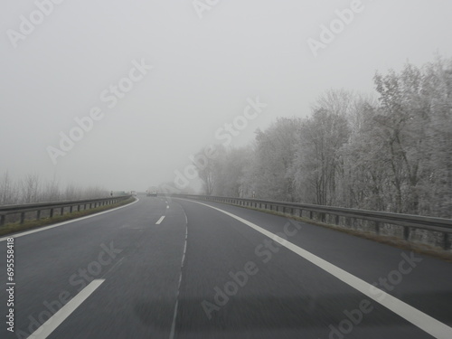 Highway in fog German Autobahn © flucas
