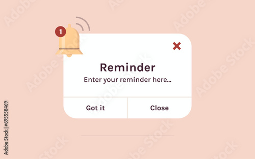 Reminder, notification page with floating elements and business planning, events, timetable flat vector illustration.
