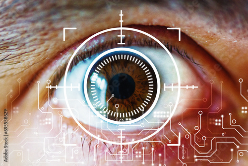 Eye and sight. Military sight. Retina of the eye Pupil. Sight in the eye digital photo
