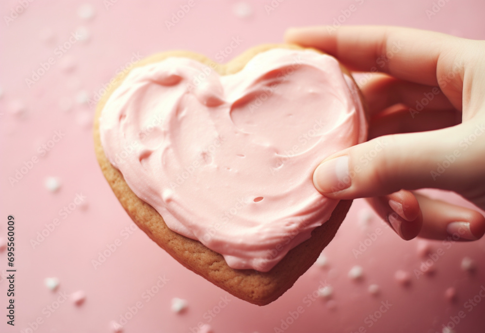 pink heart shaped ice cream in hand generated by AI technology pink heart shaped ice cream in hand generated by AI technology