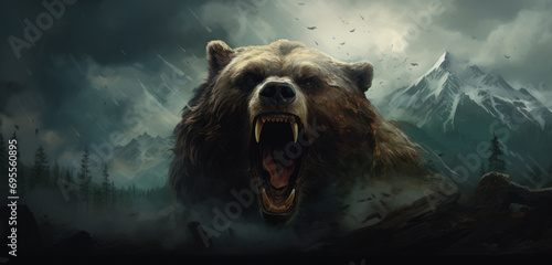 roaring bear on mountains background , bear market concept. cryptocurrency. financial investment © zamuruev