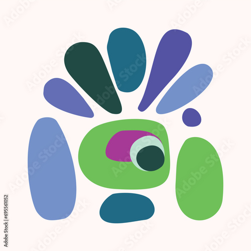 Quirky kids monster in folkart bold style. Vector graphic of funny playful doodle of bright creature for scandi illustration shape. 