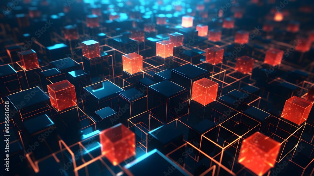 Obraz premium Interconnected blocks forming a secure network, representing the robustness and reliability of blockchain technology in digital security