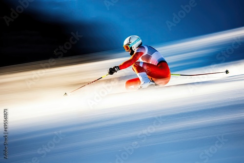 skieur qui descend une piste de ski à grande vitesse photo