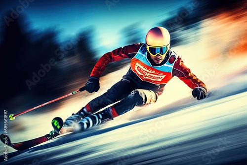 skieur qui descend une piste de ski à grande vitesse