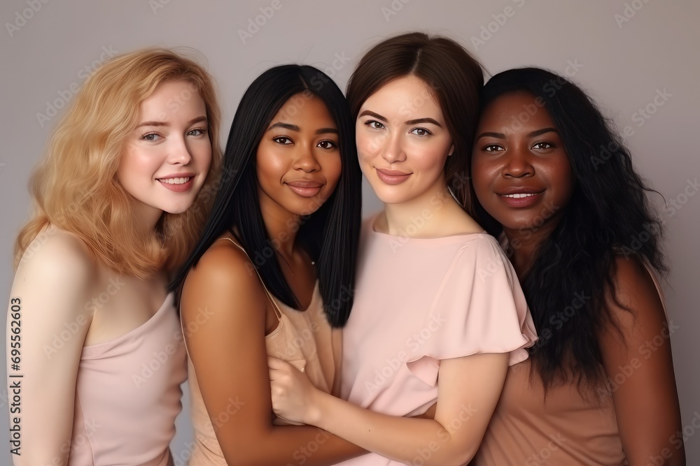 Obraz premium Portrait of diverse women different races, skin tones. Women’s History Month