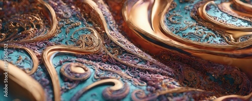 a close up of a blue and gold fabric