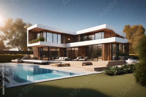 Photo 3d rendering of modern house