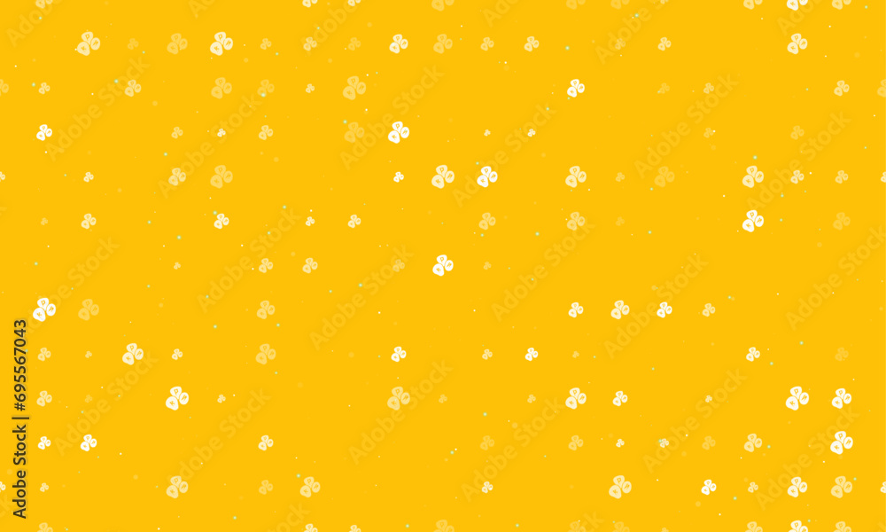 Seamless background pattern of evenly spaced white divination stones symbols of different sizes and opacity. Vector illustration on amber background with stars Seamless background pattern of evenly spaced white divination stones symbols of different sizes and opacity. Vector illustration on amber background with stars