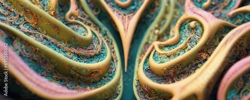 a close up of a colorfully painted object