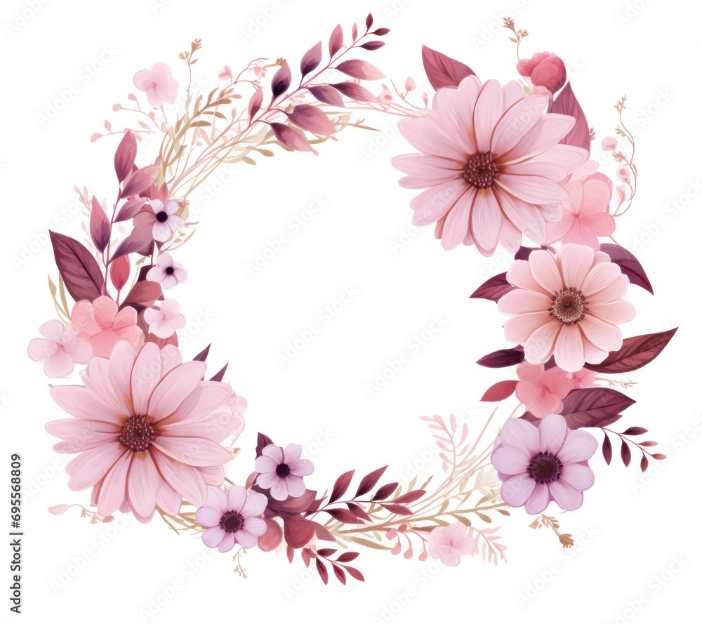 a floral circle with flowers on white background