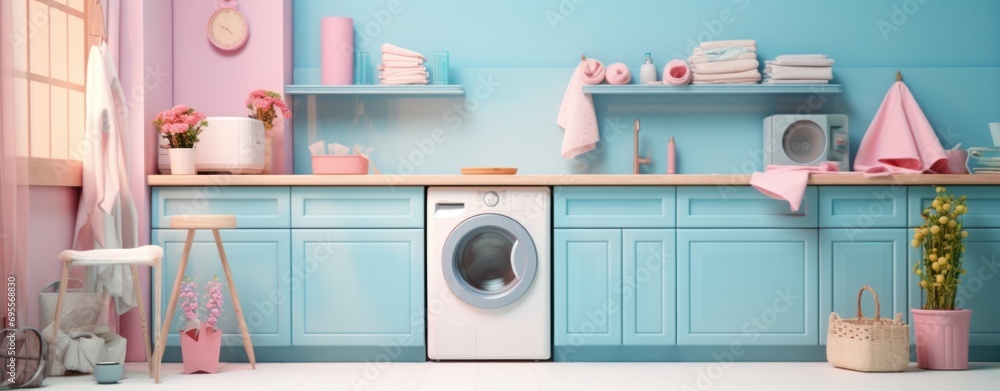 a laundry room with a lot of blue a laundry room with a lot of blue