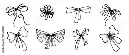A set of sketches of various holiday bows.Vector graphics.