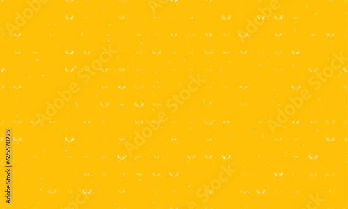 Seamless background pattern of evenly spaced white deer horns symbols of different sizes and opacity. Vector illustration on amber background with stars