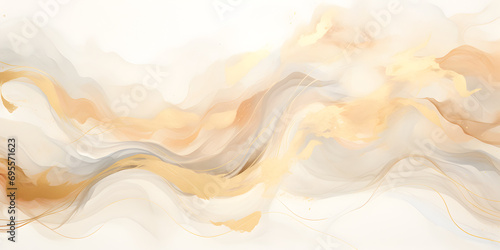 Abstract beige ink acrylic splashes background with fine golden elements lines