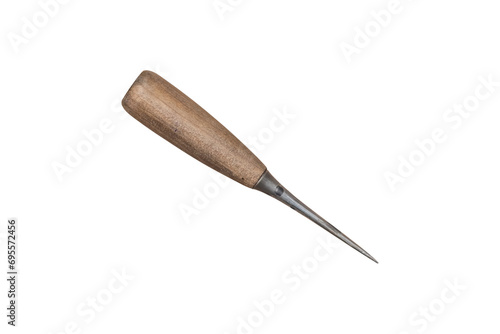 Scratch awl with wooden handle cut out on transparent background. photo