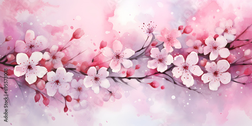 Illustration of pink blossom flowers on a branch 