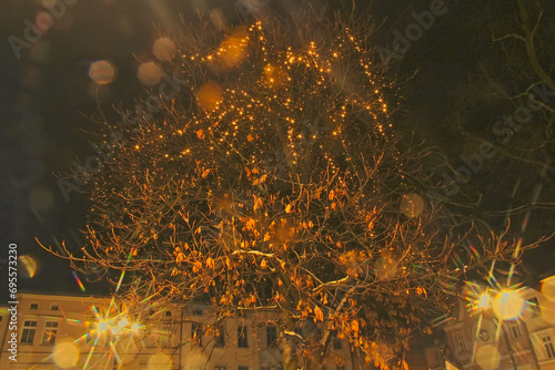 Christmas lights on the tree – Lubliniec, city square. Christmas 2023 photo