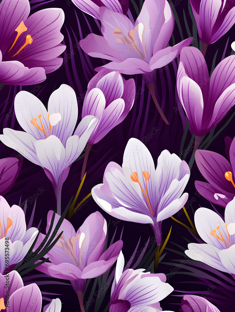 Naklejka premium Abstract purple crocus flowers on dark background 
