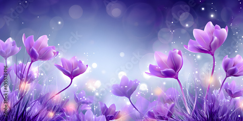 Abstract illustration backgotund with purple spring crocus flowers 