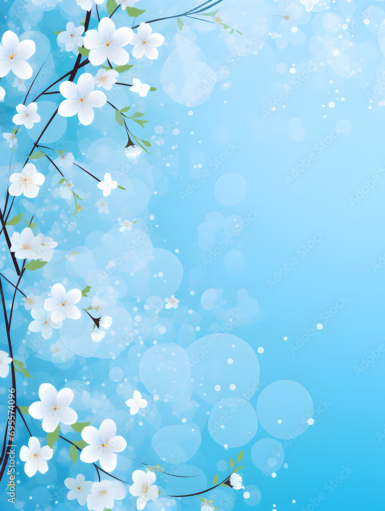 Blue abstract floral background with spring flowers - obrazy, fototapety, plakaty 