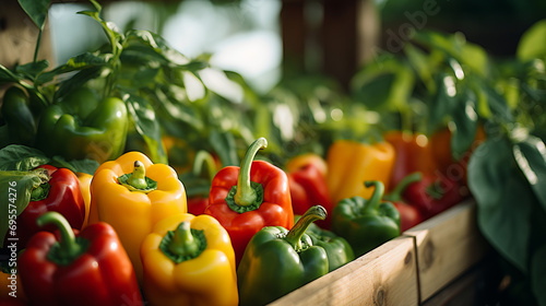 Harvesting organic bell peppers by a farmer on a sunny day.