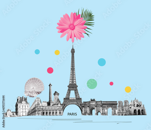 Contemporary design or art collage about Paris. Fashion vintage style. Travel and Vacation concept
