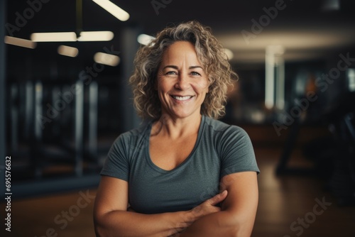 Free Download Portrait of a middle aged smiling woman in the gym - GFXLoad
