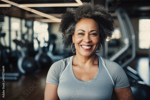 Portrait of a middle aged smiling woman in the gym