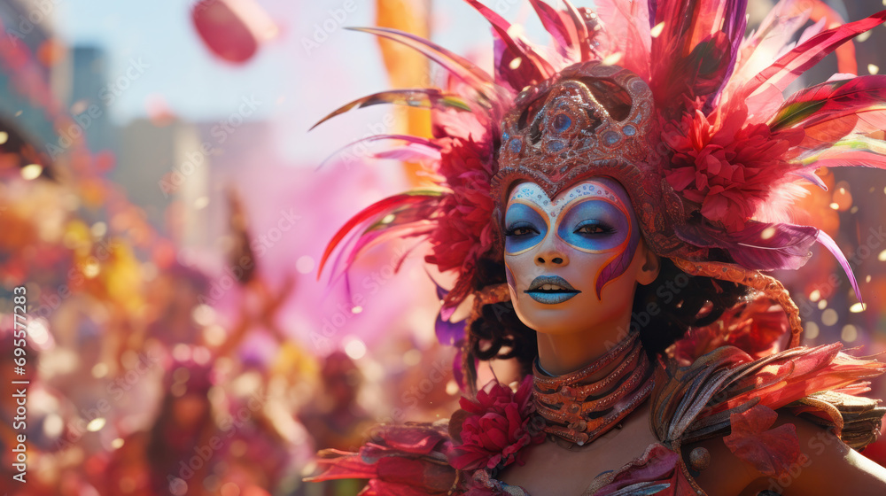 A vibrant carnival parade with colorful floats.