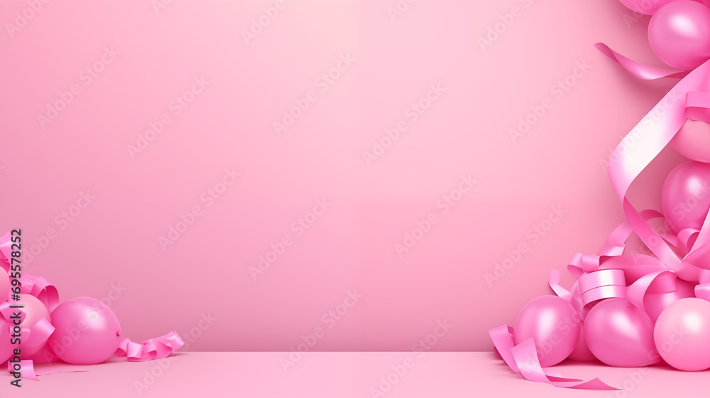 graphic asset templatefor the world cancer day, pink balloon and ribbon with space for text or design