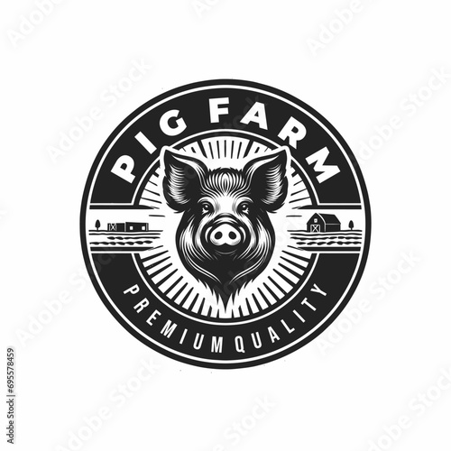 vintage retro hand drawn pig farm with ornament border