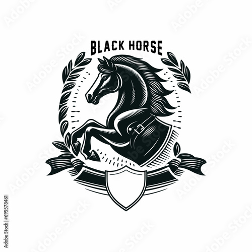 Vector wild horse and ribbon for text vintage emblem