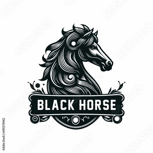 Vector wild horse and ribbon for text vintage emblem