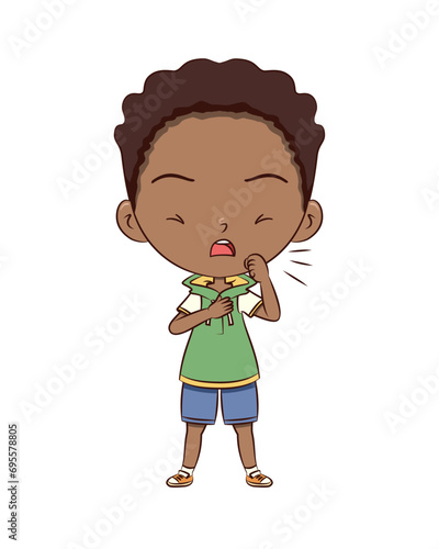 Boy coughing, a cold, sore throat