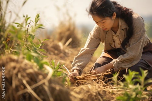 Asian woman working in the field