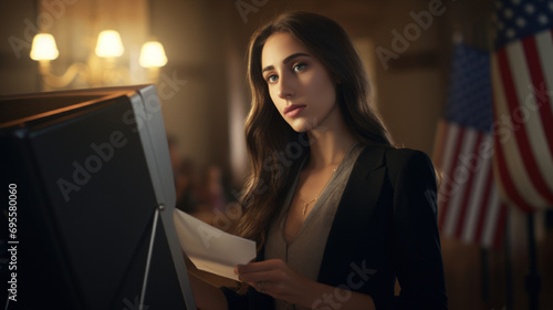 A young woman voting for the first time honoring womens suffrage.