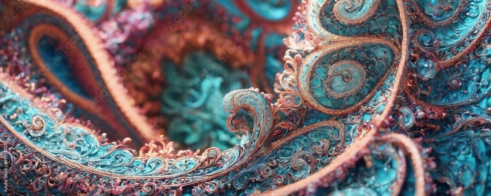 a close up of a blue and pink fabric