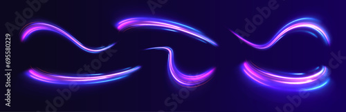 Vector illustration of dynamic lights. Vector abstract dynamic dark background. City road car light trails motion background.