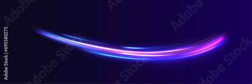 Vector dark blue abstract background with ultraviolet neon glow  blurry light lines  waves. High speed effect motion blur night lights blue and red. Magic shining neon light line trails. 