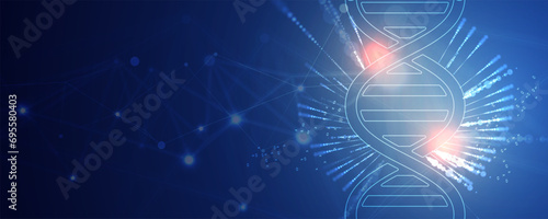 Abstract artificial intelligence DNA technology. Science and social concept.  Futuristic connection structure with cell background