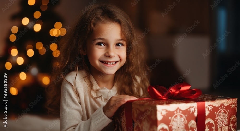 an older girl is holding a christmas gift an older girl is holding a christmas gift